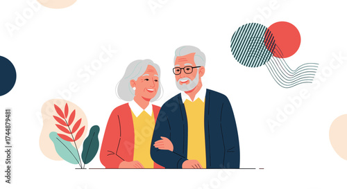 Happy elderly couple embracing each other with love.