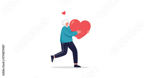 A person holds a large red heart with love.