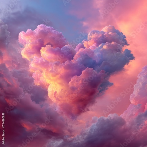 Colorful heart shaped clouds