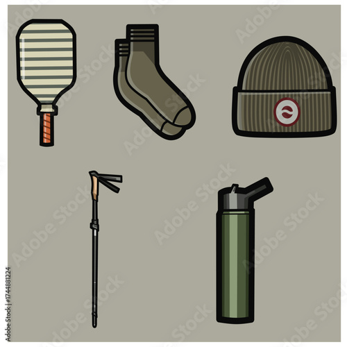 Camping Gear Icon Pack – Minimalist Outdoor Equipment Vector Set