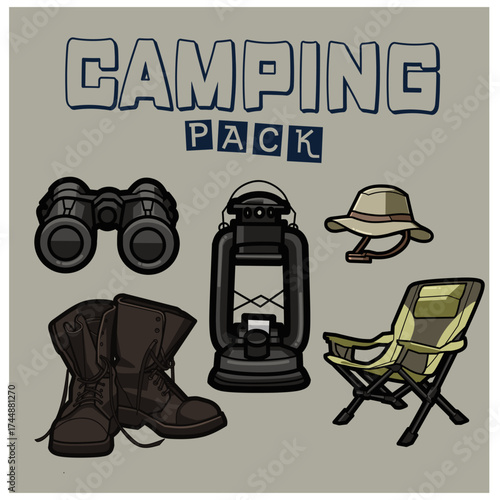 Camping Gear Icon Pack – Minimalist Outdoor Equipment Vector Set