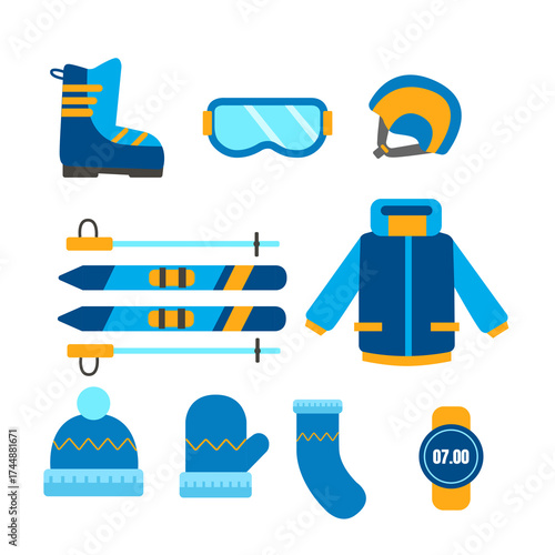 Ski Equipment. Ski Icon in Winter. Skiing in the Mountains During Winter. Transparant Background