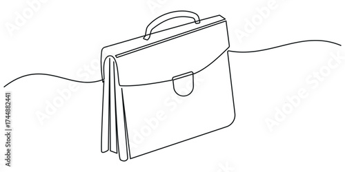Continuous one line draw briefcase or handbag .Business bag. Vector hand drawn illustration