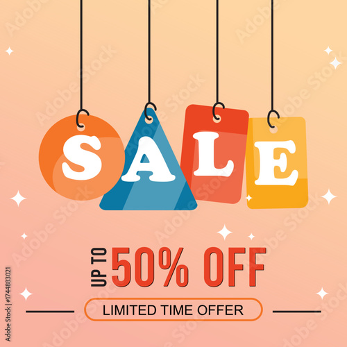 Modern Flat Design Sale Banner with Up to 50% Discount and Limited Time Offer Concept