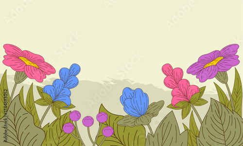  Abstract art background foliage luxury minimal background with flower line illustration art