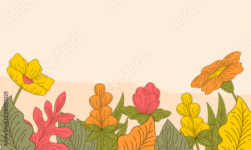  Abstract art background foliage luxury minimal background with flower line illustration art