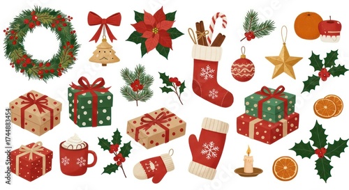 Festive Hand Drawn Christmas Ornament Decoration Element and Celebration Icon