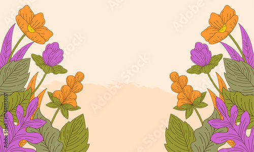  Abstract art background foliage luxury minimal background with flower line illustration art