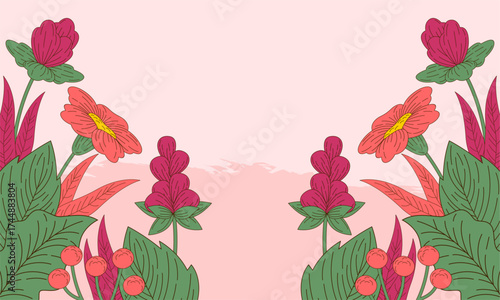  Abstract art background foliage luxury minimal background with flower line illustration art
