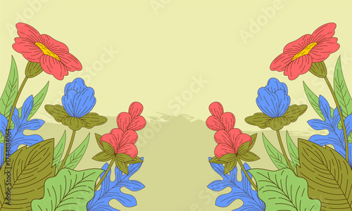  Abstract art background foliage luxury minimal background with flower line illustration art