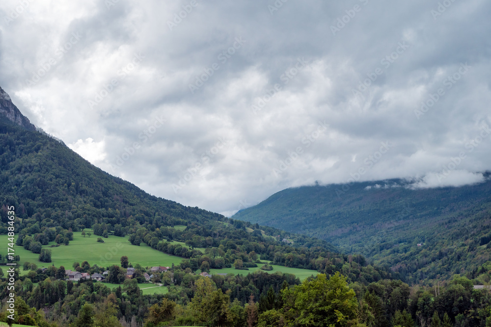 Fototapeta premium Small village in Savoie, in the Bauges mountain range, Alps, France
