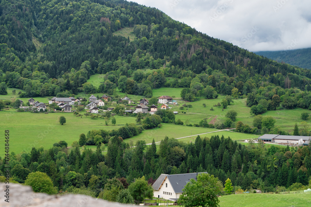 Obraz premium Small village in Savoie, in the Bauges mountain range, Alps, France