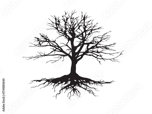 Dark Fantasy Art of a Sinister Tree with Prominent Root Structure