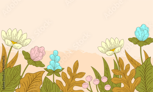  Abstract art background foliage luxury minimal background with flower line illustration art