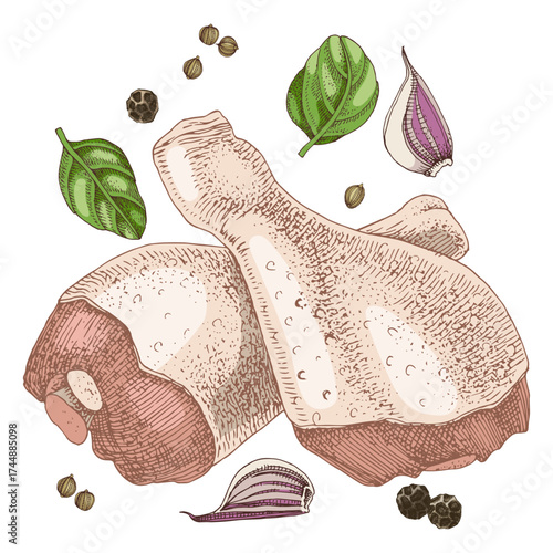 Raw chicken legs fresh meat vector