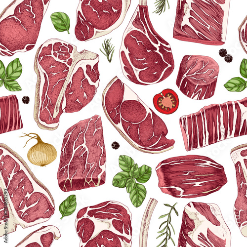 Hand drawn beef seamless pattern vector