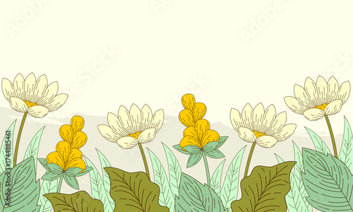  Abstract art background foliage luxury minimal background with flower line illustration art