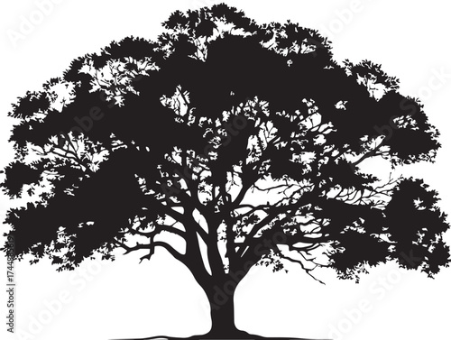 Powerful Vector Art of a Dark Elm Tree Against a Plain Background