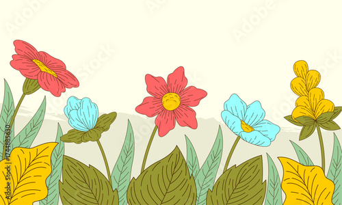  Abstract art background foliage luxury minimal background with flower line illustration art