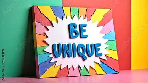 Colorful Be Unique Sign with Pop Art Burst and Vibrant Background