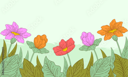  Abstract art background foliage luxury minimal background with flower line illustration art