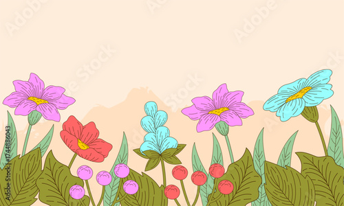 Abstract art background foliage luxury minimal background with flower line illustration art