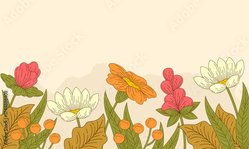  Abstract art background foliage luxury minimal background with flower line illustration art