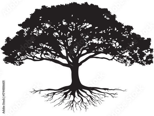 Eerie Vector Illustration of a Dark Tree with Menacing Root Structure