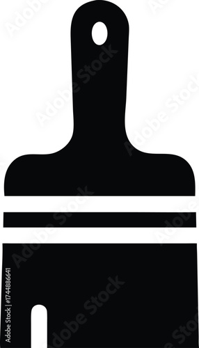 Black paint scraper, minimalist design, simple shapes, monochrome, clean lines, graphical elements
