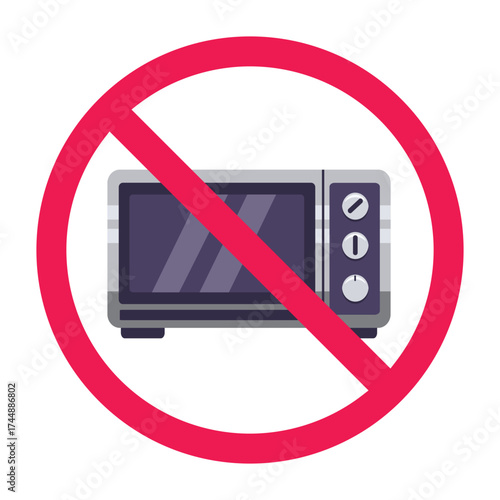 No oven sign, cooking without an oven, forbidden sign with oven icon, baking without oven, red crossed circle symbol, vector illustration