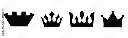 Black dark isolated king and queen vector crown icon set on white background. Set of vector crown icons. Royal luxury vintage crown icons. EPS 10. 