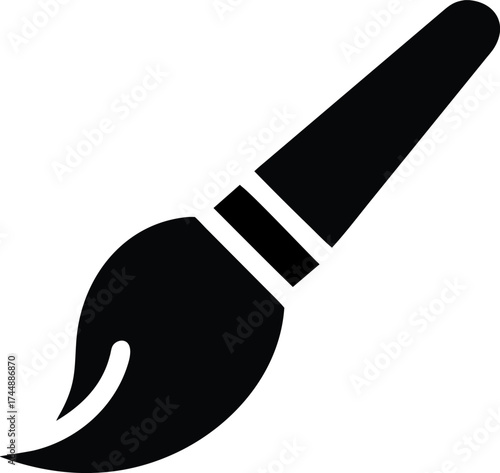Black paint brush, abstract art, minimalist design, black and white, digital illustration
