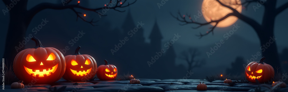 Naklejka premium halloween banner featuring render style dark color palette space