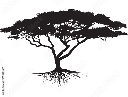 Resilient Acacia Tree With Spreading Roots In Vector Format