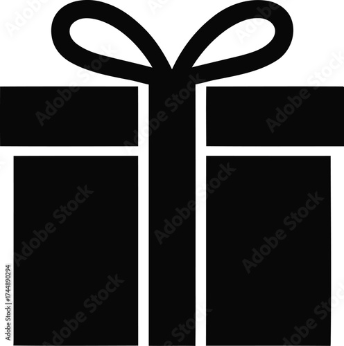 Simple black silhouette of a gift box with a bow