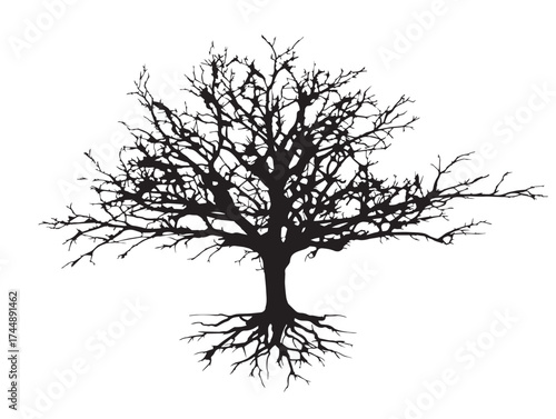 Solid Black Illustration Of A Withered Dry Tree