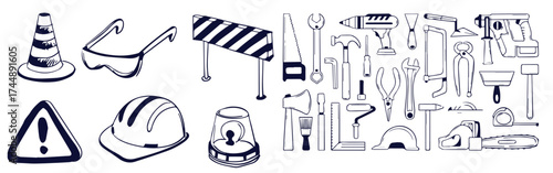 Hand drawn doodle set with repair tools