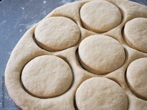 bread dough cut in round shape