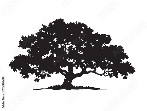 Enchanted Oak Tree With Mystical Aura Solid Black Silhouette Art