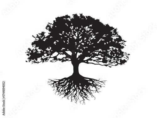 Enchanted Tree With Magical Roots And Twisting Branches Silhouette