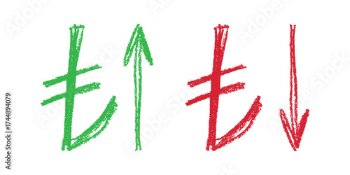 Hand drawn turkish lira currency symbol Growth and fall profit with arrow up and down Brush stroke doodle Element for design