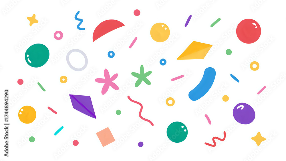 colorful doodle confetti and shapes ,illustration outline isolated on white background