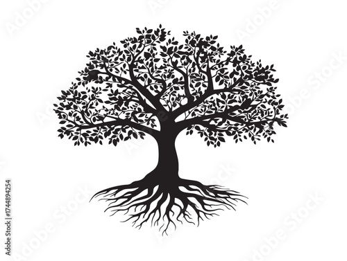 Mystical Enchanted Tree With Roots Isolated For Storybook Illustration