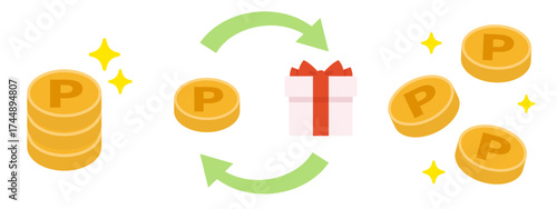 Point Exchange and Reward Icon Set／ポイント交換のイラスト／コイン・プレゼント