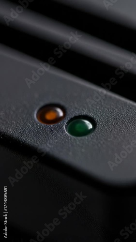 Close-up of a device with indicator lights.