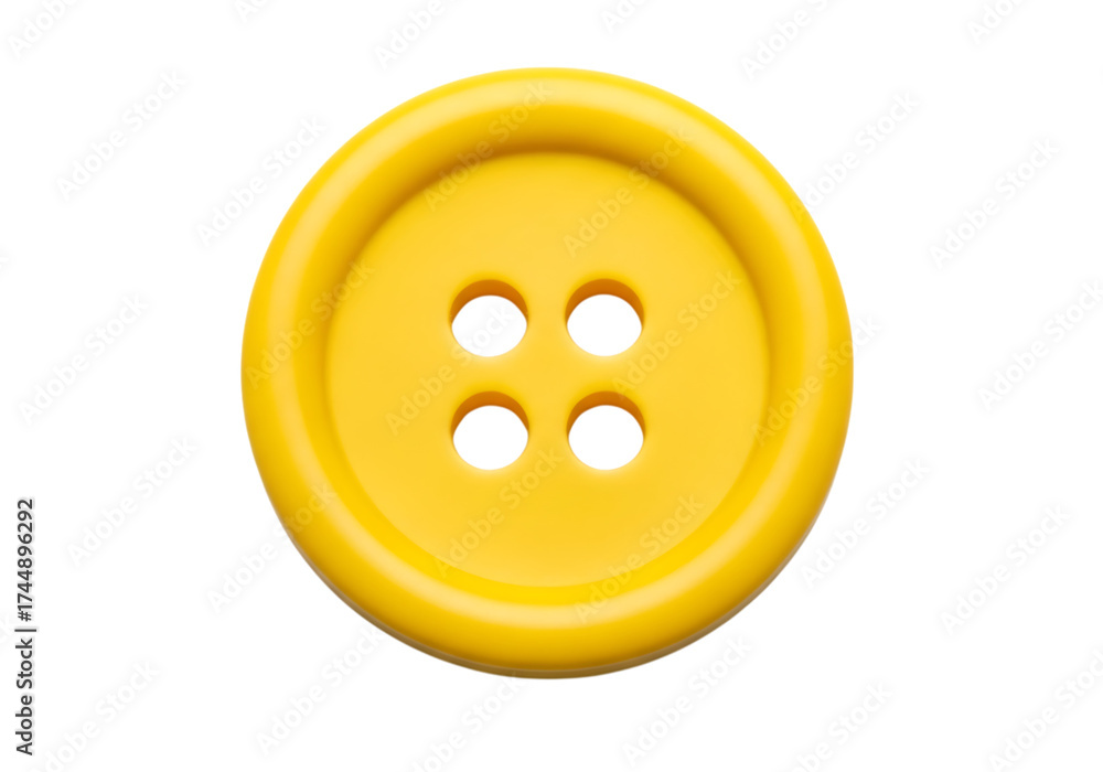 Fototapeta premium A single yellow button with four holes isolated on transparent background