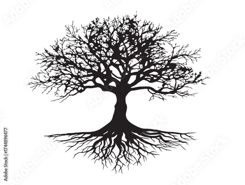 Fantasy Tree With Mythical Roots And Ornate Branches Silhouette