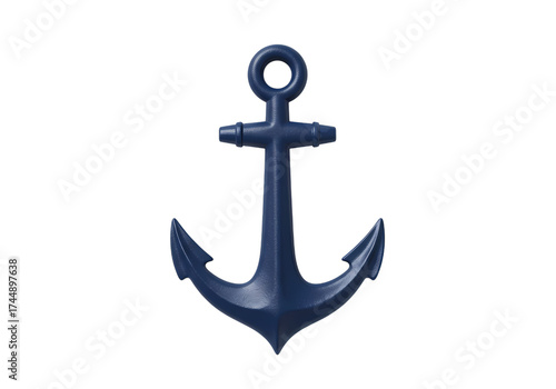 Nautical Anchor Icon Dark Blue Metal Maritime Symbol isolated on transparent background