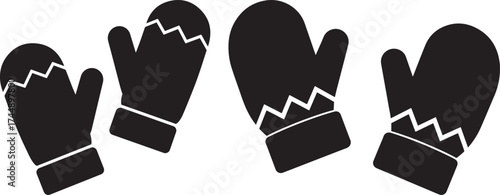Four black mittens silhouette with zigzag pattern