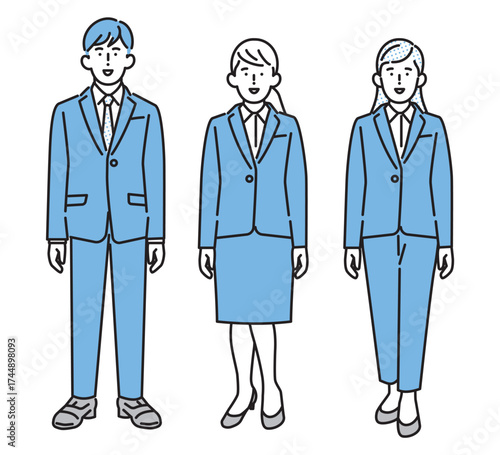 シンプル　イラスト　リクルートスーツを着て立つ男性と女性リクルートスーツを着て立つ男性と女性